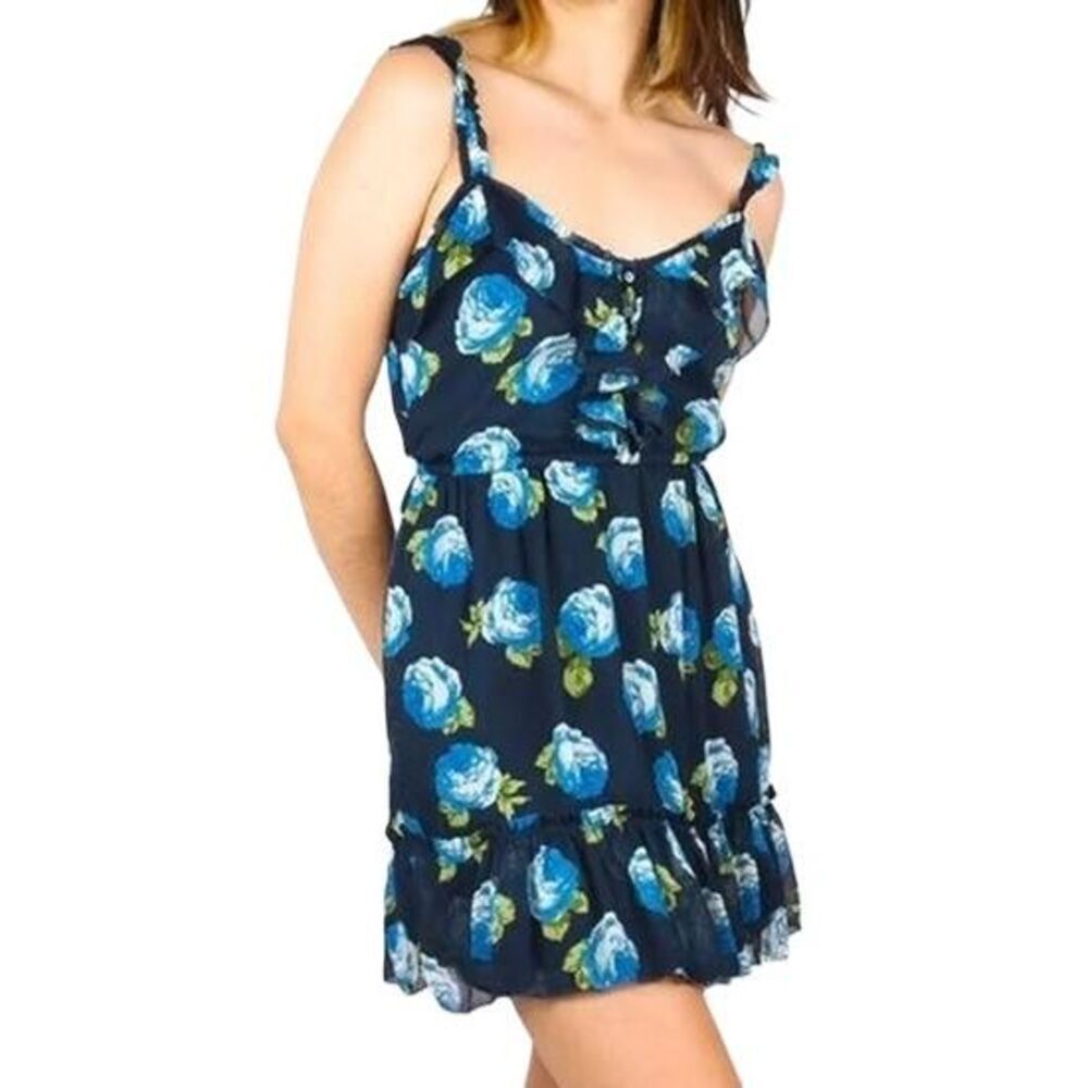 Womens Abercrombie & Fitch Blue Floral Spaghetti Strap Ruffled Mini Dress Size S
